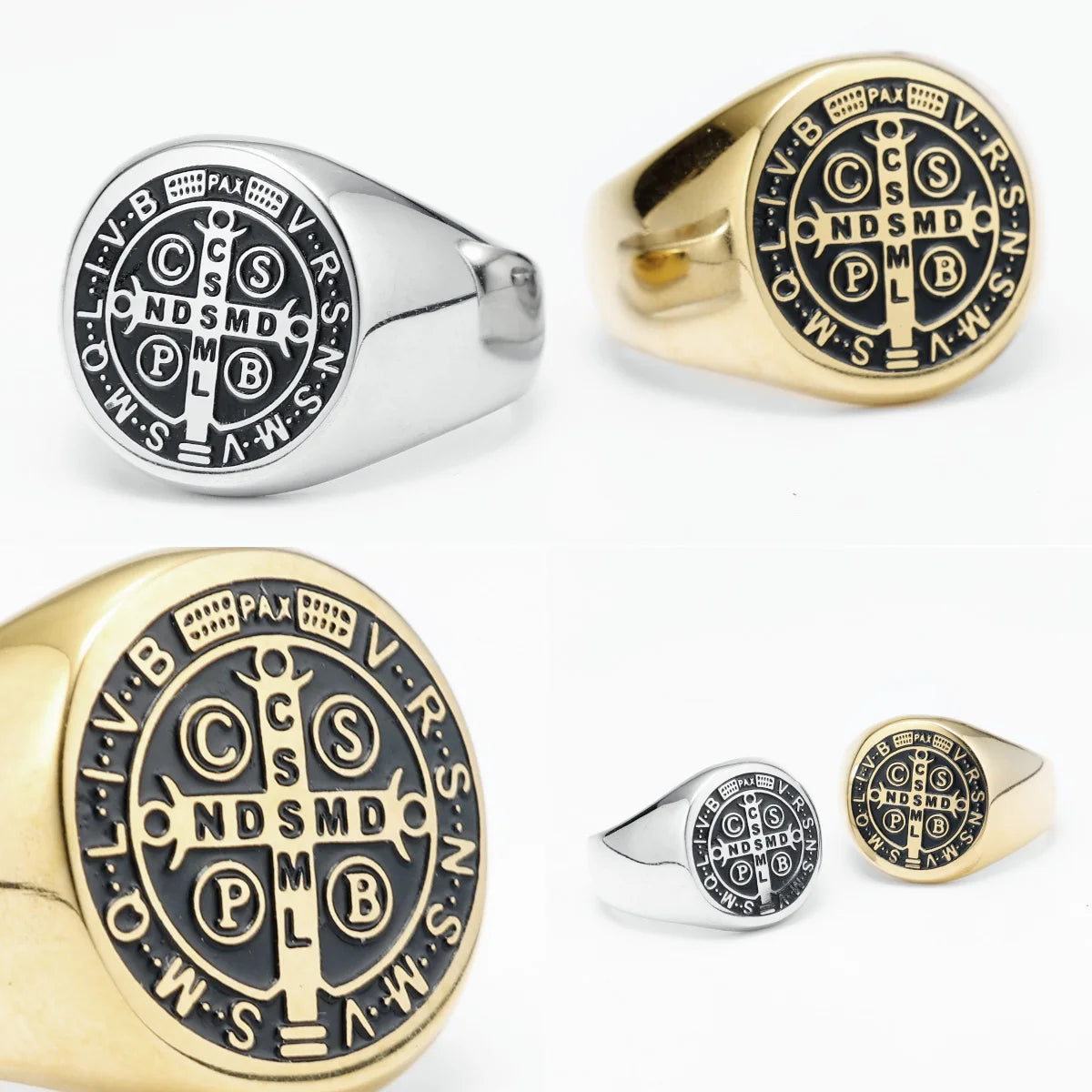 Exorcism amulet Men Ring 316L Stainless Steel Saint Benedict Rings CSPB Punk Hip Hop for Male Boyfriend Jewelry Creativity Gift