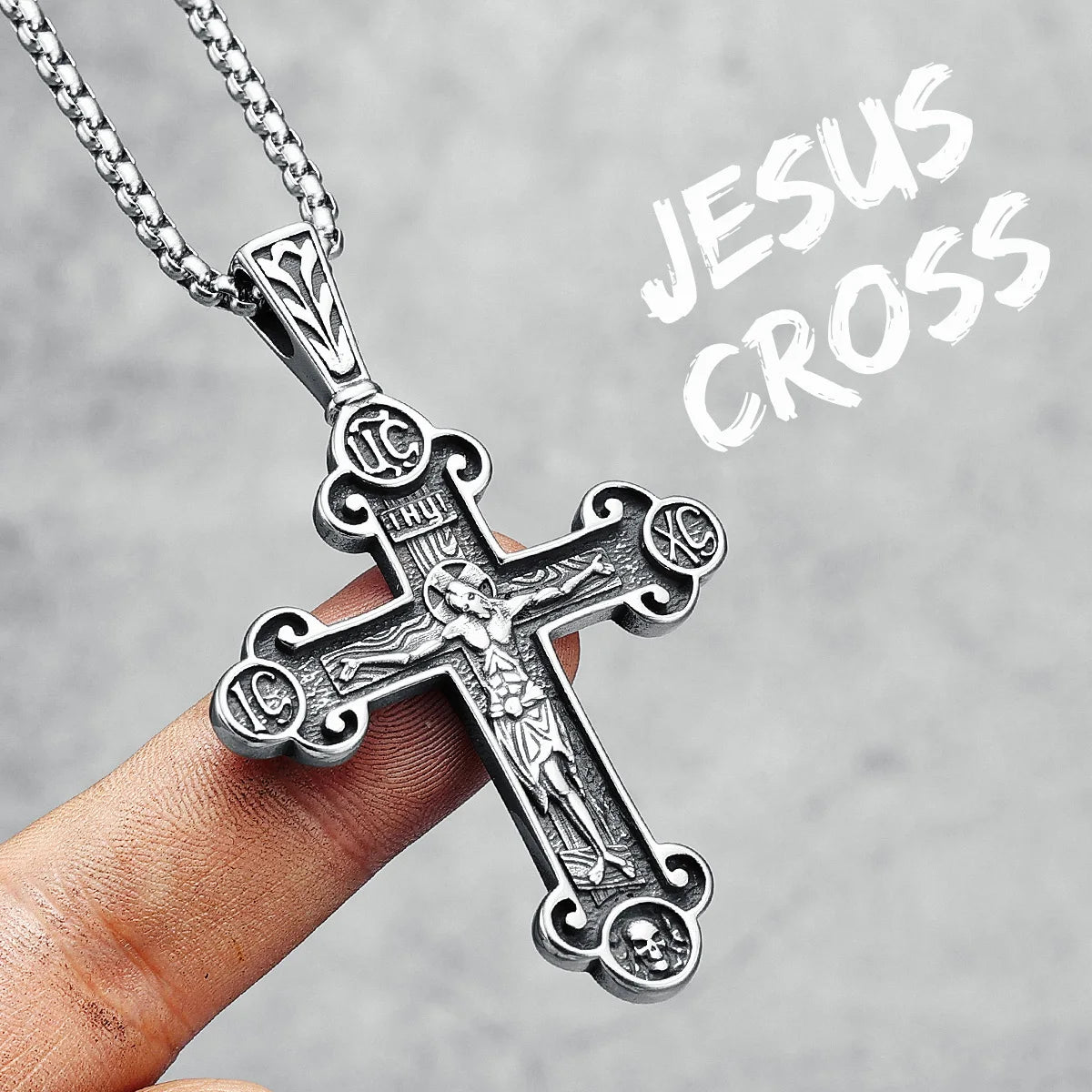 Jesus Cross Necklace 316L Stainless Steel Retro Friday Men Worship Pendant Chain Religion Belief Rock Punk for Male Jewelry Gift