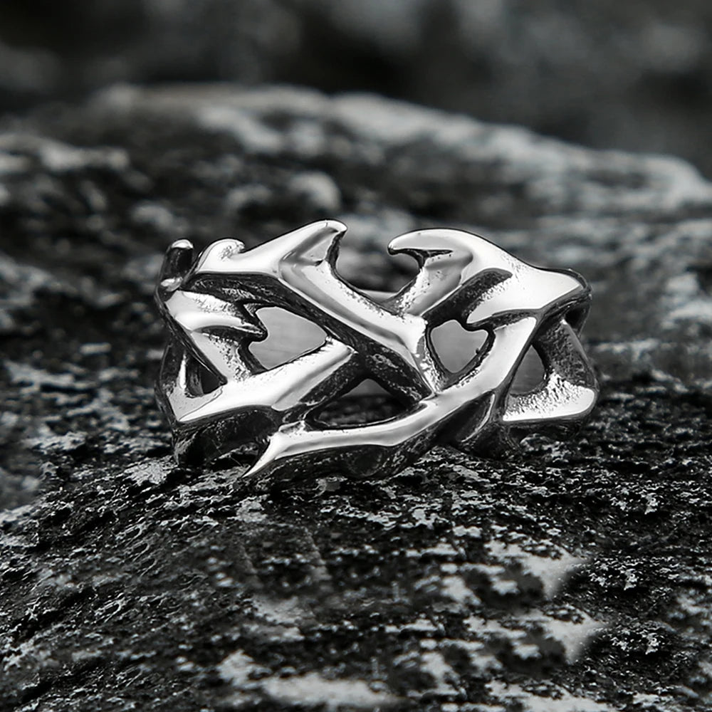 Vintage 316L Stainless Steel Crown Of Thorns Ring Fashion Punk Hollow Out Design Simple Rings For Men Women Couple Jewelry Gifts