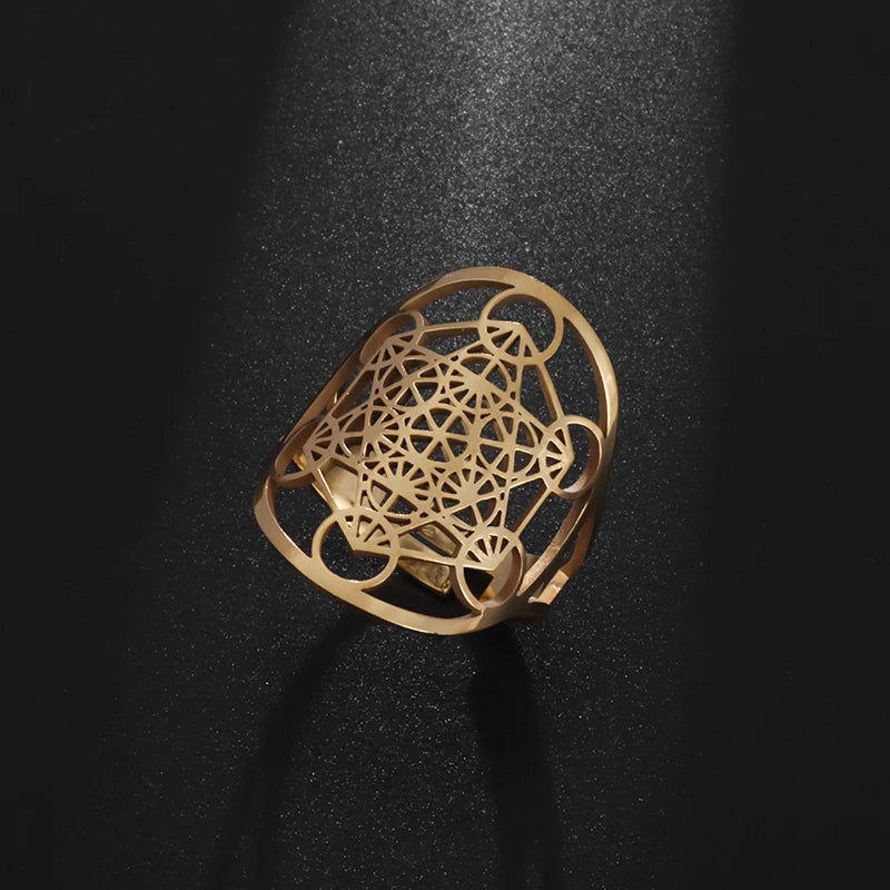 Bague Metatron en acier inoxydable, taille réglable, chevalière d'ange, bijoux géométriques surnaturels Salomon pour femmes, cadeaux irlandais