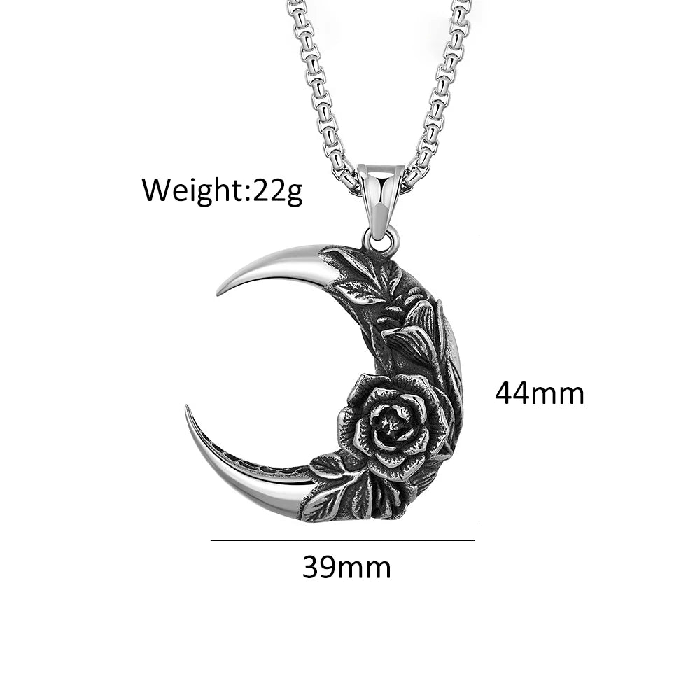 Punk Vintage 316L Edelstahl Mond Und Nacht Anhänger Mit Rose Für Männer Frauen Biker Mode Kreative Schmuck Geschenke Großhandel