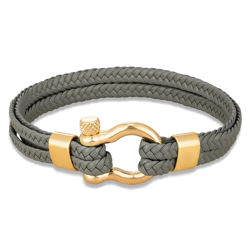 MKENDN High Quality Woven Leather Rope Wrapping Stainless Steel Horseshoe Shackle&Screw Leather Bracelet For Men Women Gifts