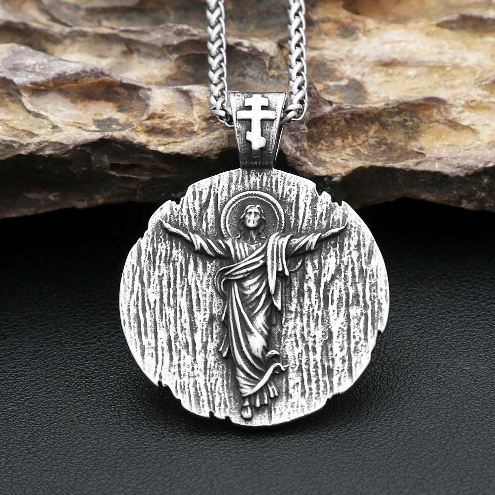 New Vintage Stainless Steel Catholicism Jesus Pendant Necklaces For Men Fashion Punk Cross Amulet Necklace Religion Jewelry Gift