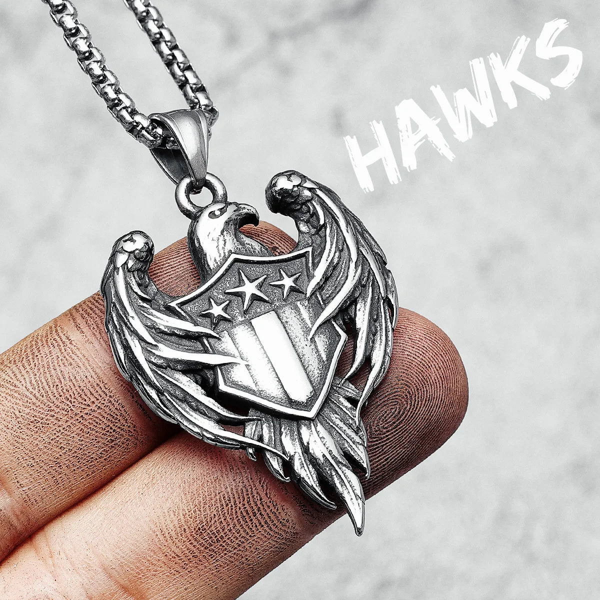 Hawk Shield Pendants Men Necklace 316L Stainless Steel Wild Eagle Star Medal Chain Rock Party for Friend Male Jewelry Best Gift