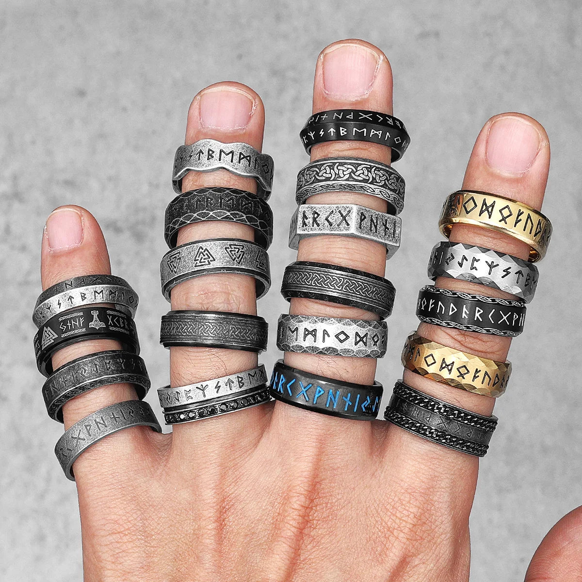 Anillos de acero inoxidable vintage con diseño de runas vikingas nórdicas y nudos celtas para hombre y mujer, joyería punk para motociclistas, regalo creativo al por mayor