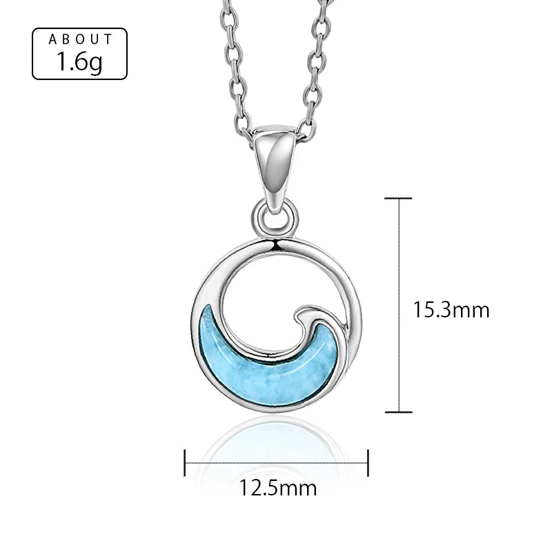 XYOP 925 Silver Gift Simple Wave Natural Larimar Pendant,The Girl Next Door Is Clean And Calm