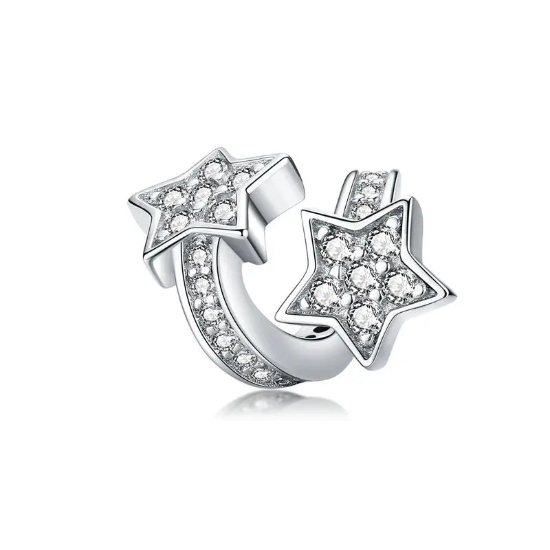 BISAER 100% 925 Sterling Silver Star Charm Vajra Heart Snowflake Pendant Dark Rib Bead for Women DIY Bracelet Jewelry ECC2976