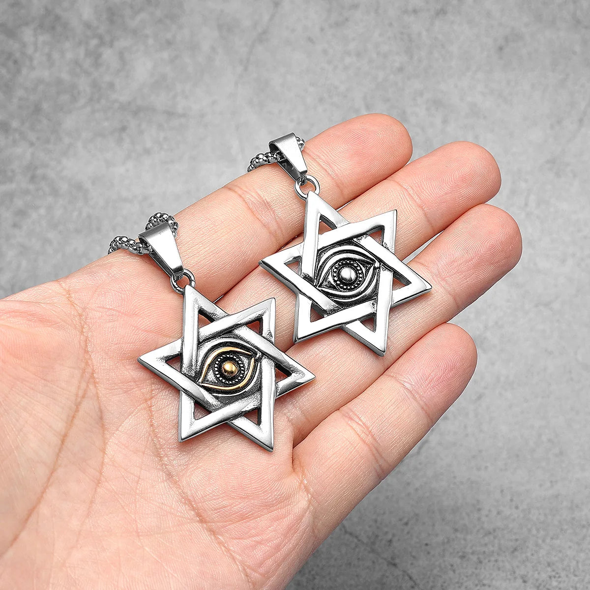 Eye of Light Pendant Six-pointed Star of David Necklace 316L Stainless Steel Men Chain Punk Rock for Male Jewelry Gift Wholesale