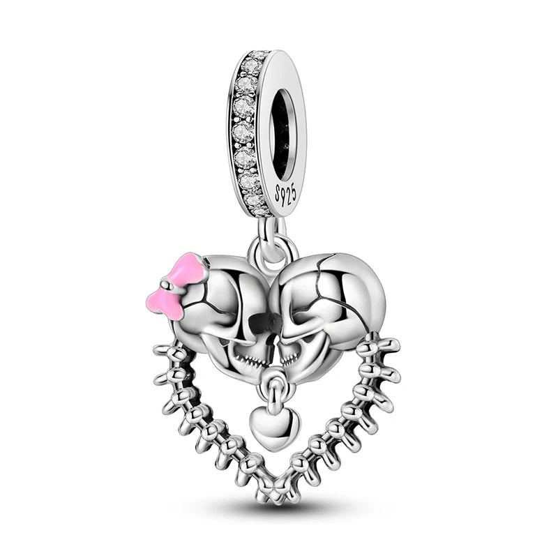 New 925 Sterling Silver Pumpkin Skull Cat Rose Halloween Beads Charms Fit Original Pandora Bracelets Women Jewelry DIY Gift