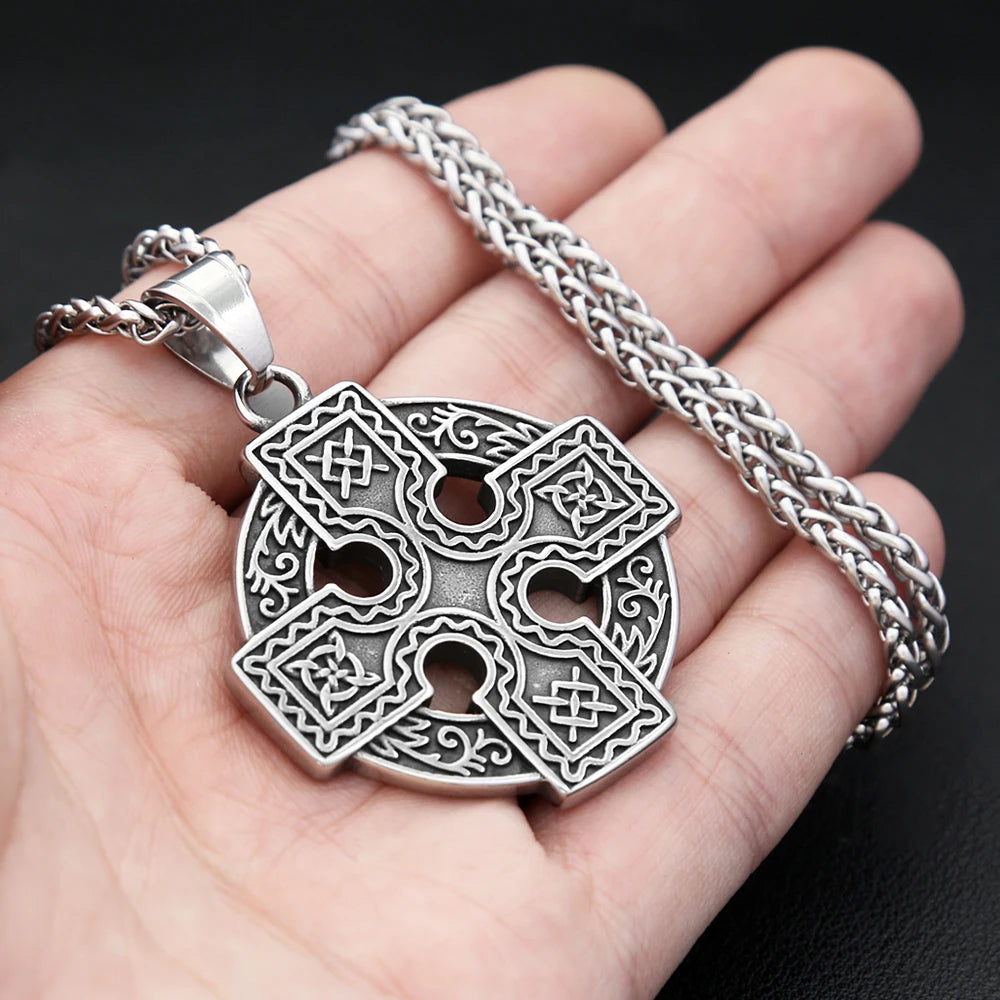 Vintage Nordic Stainless Steel Vikings Celtic Knot Pendant Necklace For Men Women Fashion Cross Irish Necklaces Amulet Jewelry