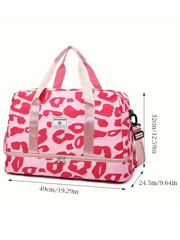 Spacious & Durable Women's Carry-On Travel Bag with Animal Print Nylon Large Capacity Sports Gym Bag  Weekend Overnight Bag