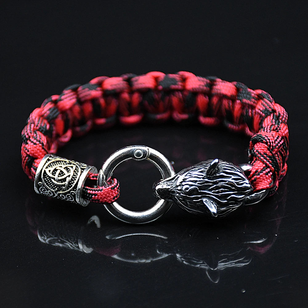 Bracelets en acier inoxydable Celtes Loup Hommes Nordique Vikings Runes Paracord Corde Bracelets homme Bijoux