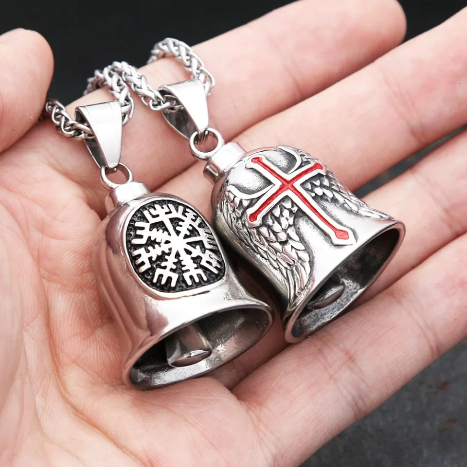 Vintage Fashion Stainless Steel Charm Riding Bell Pendant Necklaces For Men Motorcycle Rock Party Amulet Jewelry Gifts Wholesale