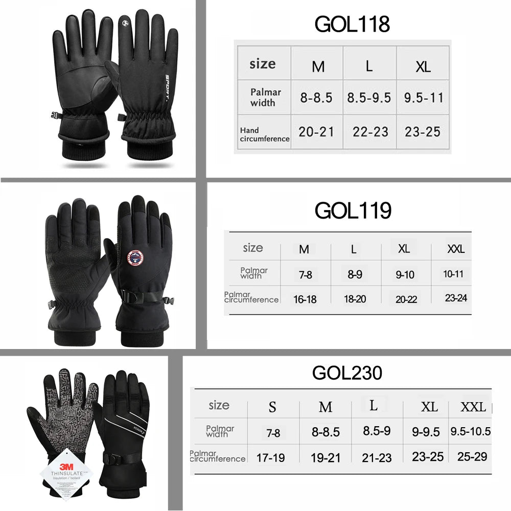 Men Winter Waterproof Cycling Gloves Outdoor Sports Running Motorcycle Ski Touch Screen Fleece Gloves Non-slip Warm Full Fingers