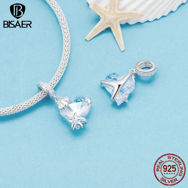 BISAER 925 Sterling Silver Fantasy Jellyfish Charm Planet Shell Starfish Pendant Fit Women DIY Bracelet  Jewelry Holiday Gift