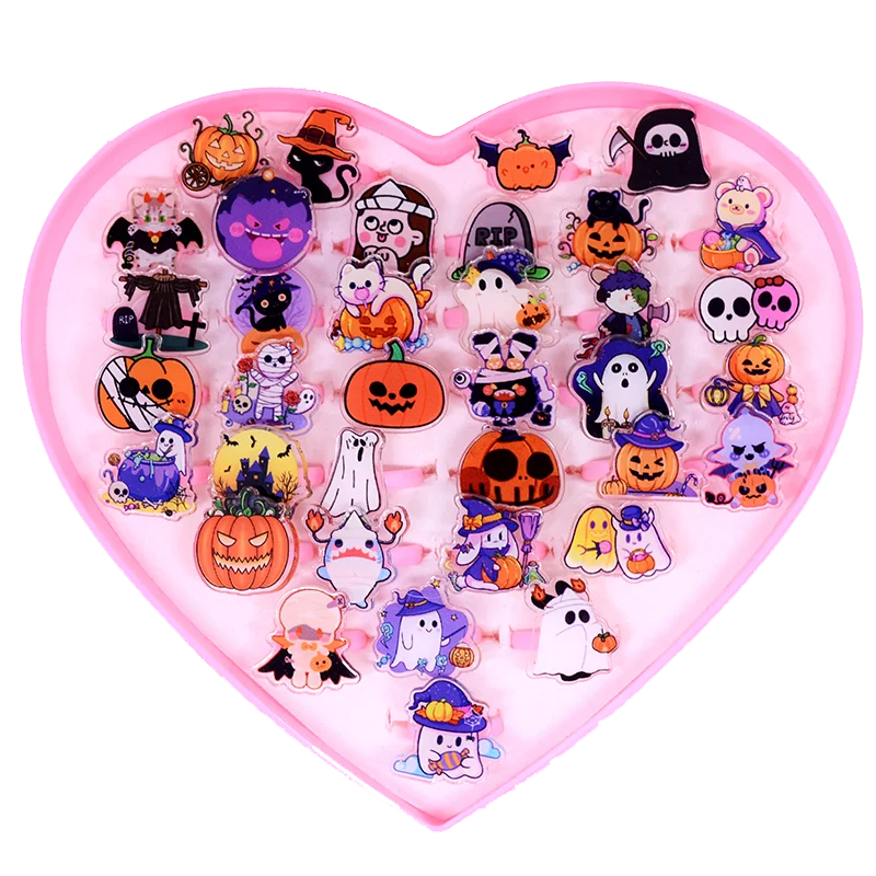 10/20pcs Cute Halloween Ring for kids Cartoon Ghost Pumpkin Lantern Finger Ring Jewelry Girls Boy Party Supplies Decoration Gift