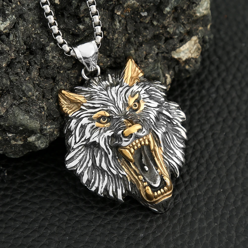 Vintage Nordic Mythology Odin Wolf Pendant Necklace For Men Stainless Steel Viking Fenrir Necklaces Amulet Jewelry Dropshipping