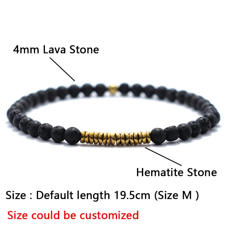 New 4mm Bracelet Men Antique Gold Color Hematite Stone Braclet Natural Wooden Braslet Homme Meditation Beaded Brazalete Pulsera