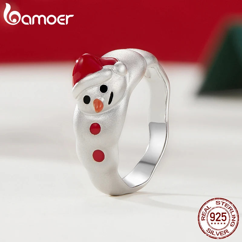 Bague de Noël BAMOER en forme de bonhomme de neige pour femme, jolie bague de Noël rouge pour fille, bijoux tendance, cadeau SCR1080