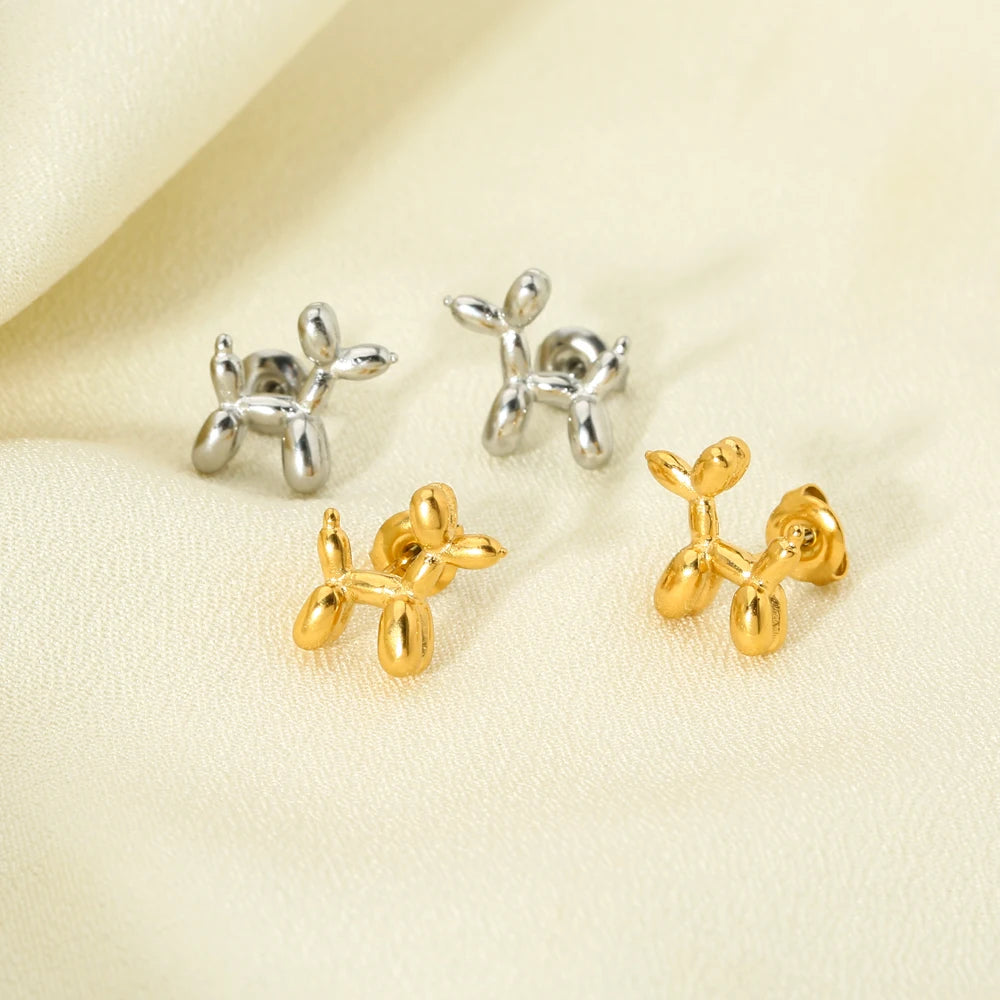 Delicate Cute Pet Dog Simple Stud Earrings 18K Gold Plated Stainless Steel Balloon Puppy Dog Post Earrings for Girls Trendy Gift