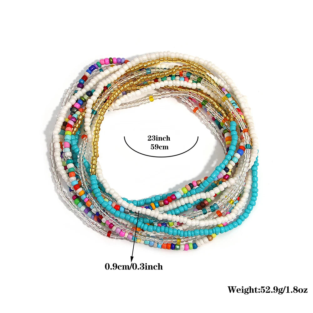 Lifefontier 5pcs/set Bohemian Colorful Handmade Seed Beaded Belly Chains For Women New Beach Body Waist Chain Party Jewelry