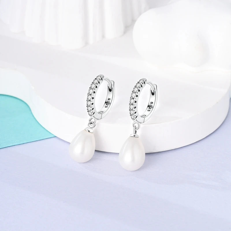 New Sterling Silver 925 Earrings For Women Elegant Pearl Earrings Fine Engagement Anniversary Jewelry Gift