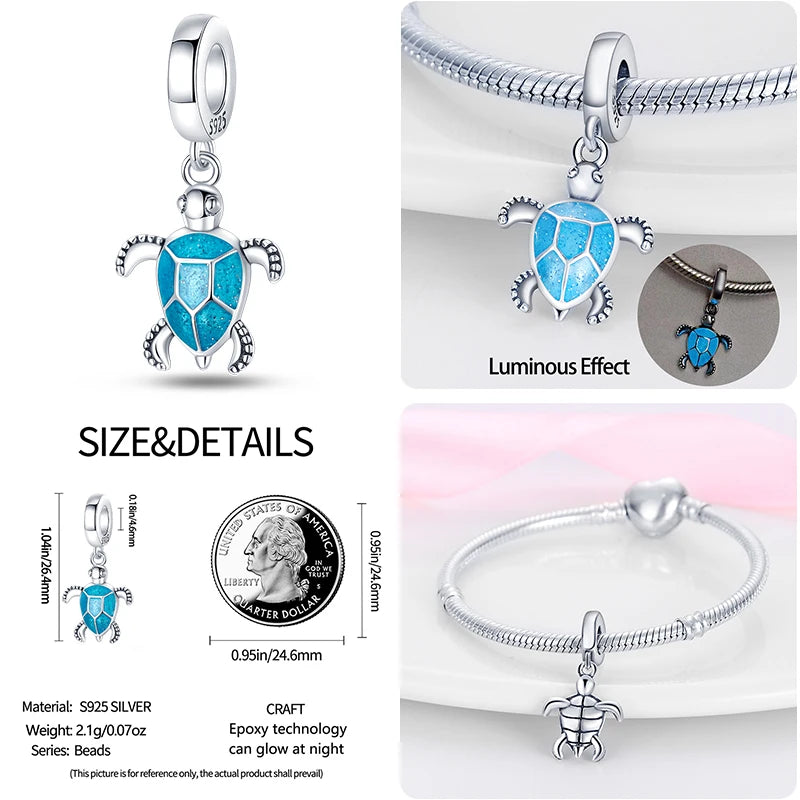 100% Real 925 Sterling Silver Ocean Series Turtle Crab Mermaid Charms Beads Fit Original Pandora Bracelets Bangles Jewelry Gifts