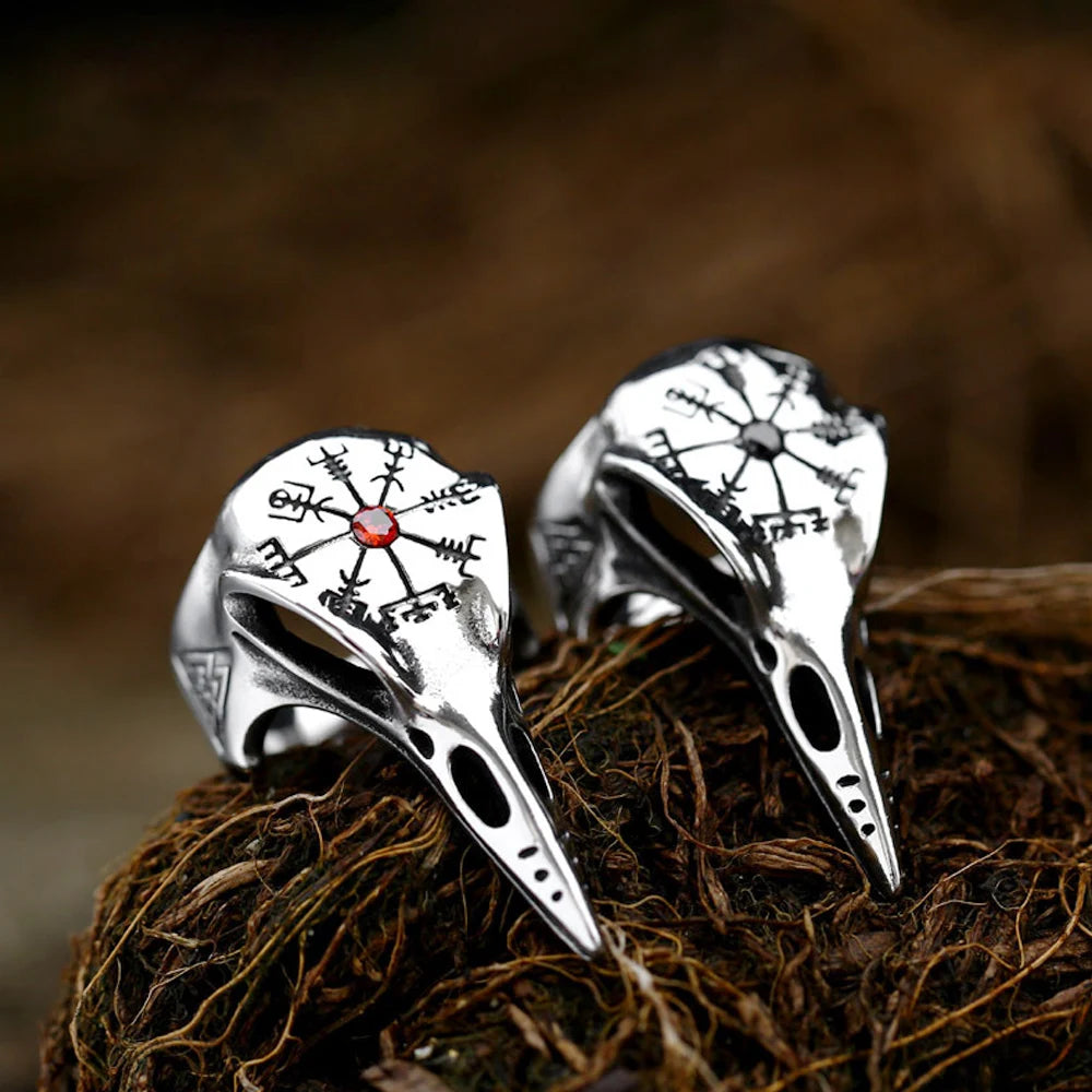 Vintage Gothic Odin Crow Skull Ring For Men Boys Stainless Steel Viking Compass Rings Punk Biker Amulet Jewelry Gift Wholesale