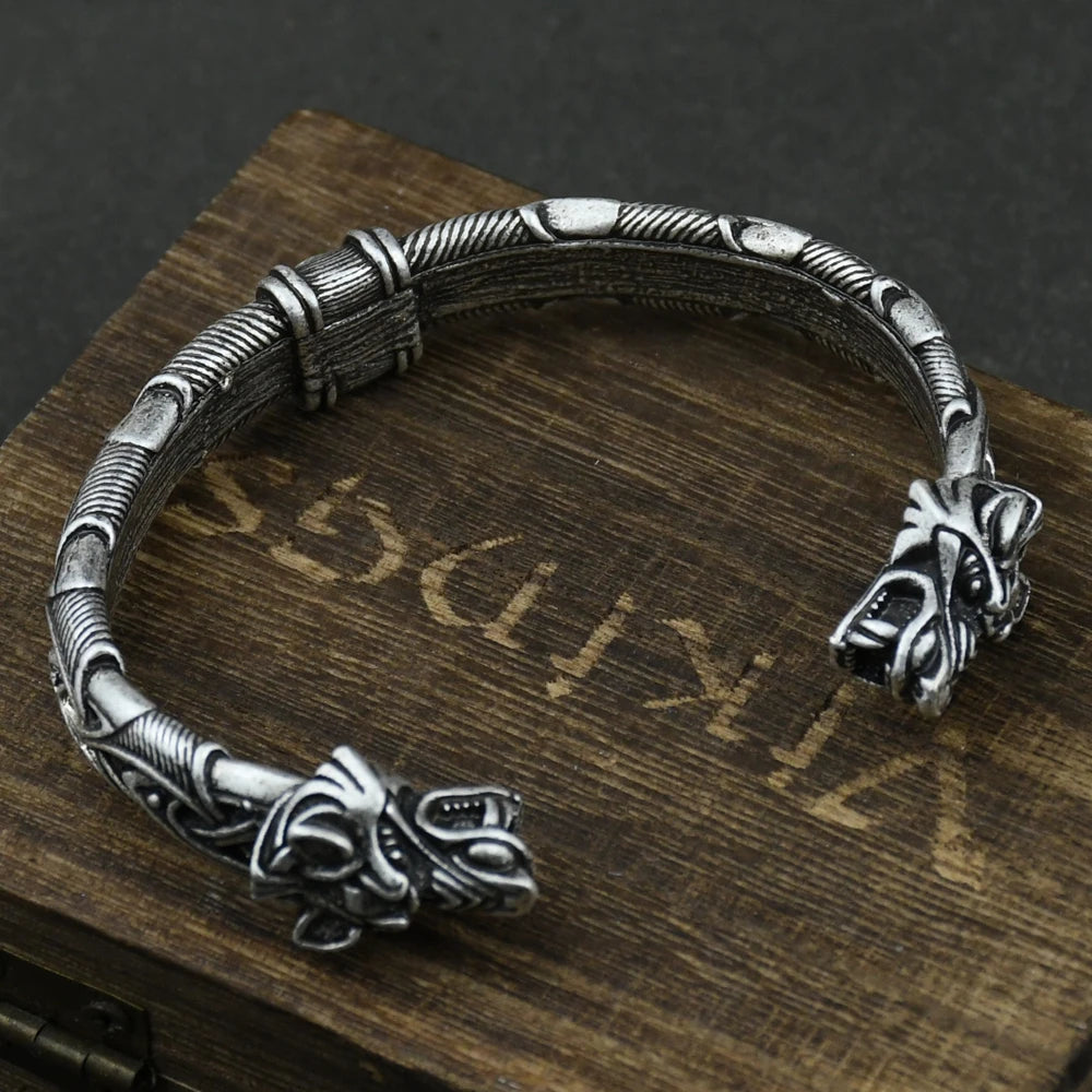 Nordisches Wikinger-Armband mit Wolfskopf, Herrenarmband, Manschettenarmbänder, Wikinger-Armband für Männer und Frauen, Talisman