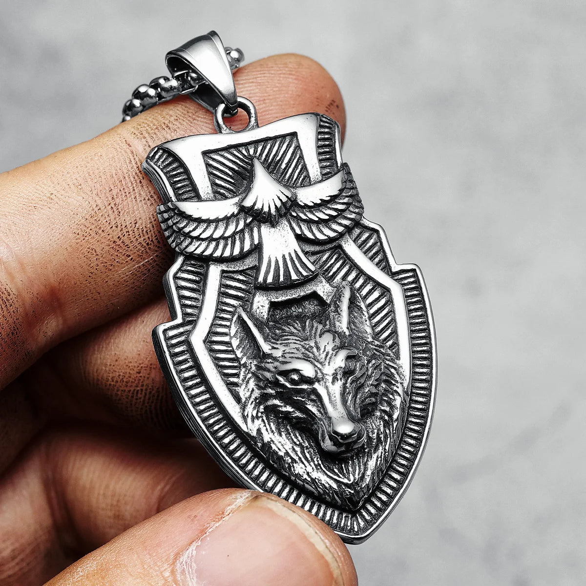 Eagle Wolf Pendants Men Necklace Stainless Steel Shield Amulet Chain Rock Punk for Friend Male Jewelry Special Gift Dropshipping