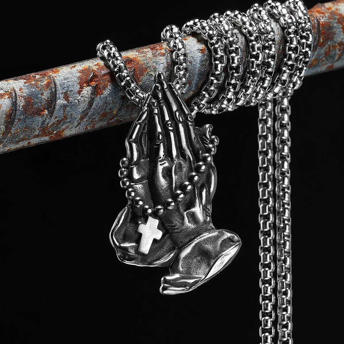 Pendentifs de prière rétro Collier de prière en croix en acier inoxydable 316L pour hommes et femmes Chaîne Rock Rap pour hommes Bijoux Cadeau de Noël en gros