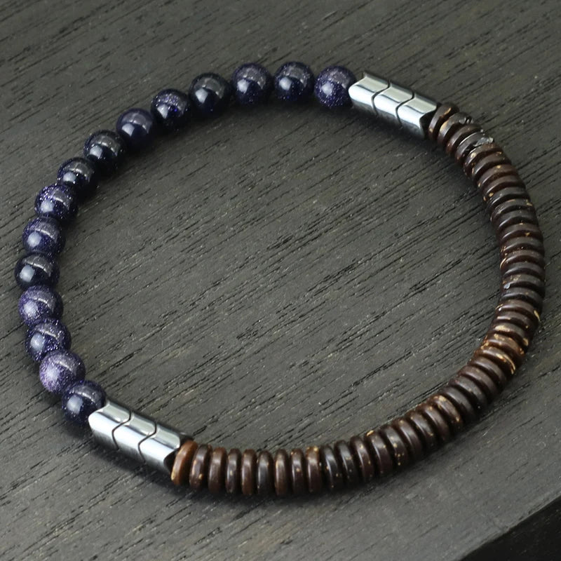 New Coconut Bead Bracelet Men 6mm Natural Blue Sandstone Tiger Eyes Stone Braclet Chakra Energy Braslet Yoga Wood Brazalete