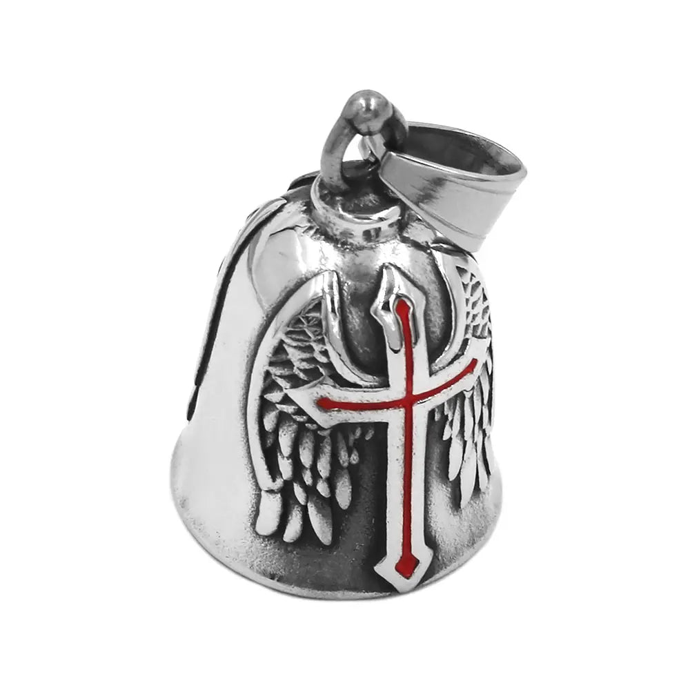 Fashion Cross Wing Bell Pendant Stainless Steel Charm Jewelry Red Cross Biker Men Pendant Christmas Gift SWP0652A