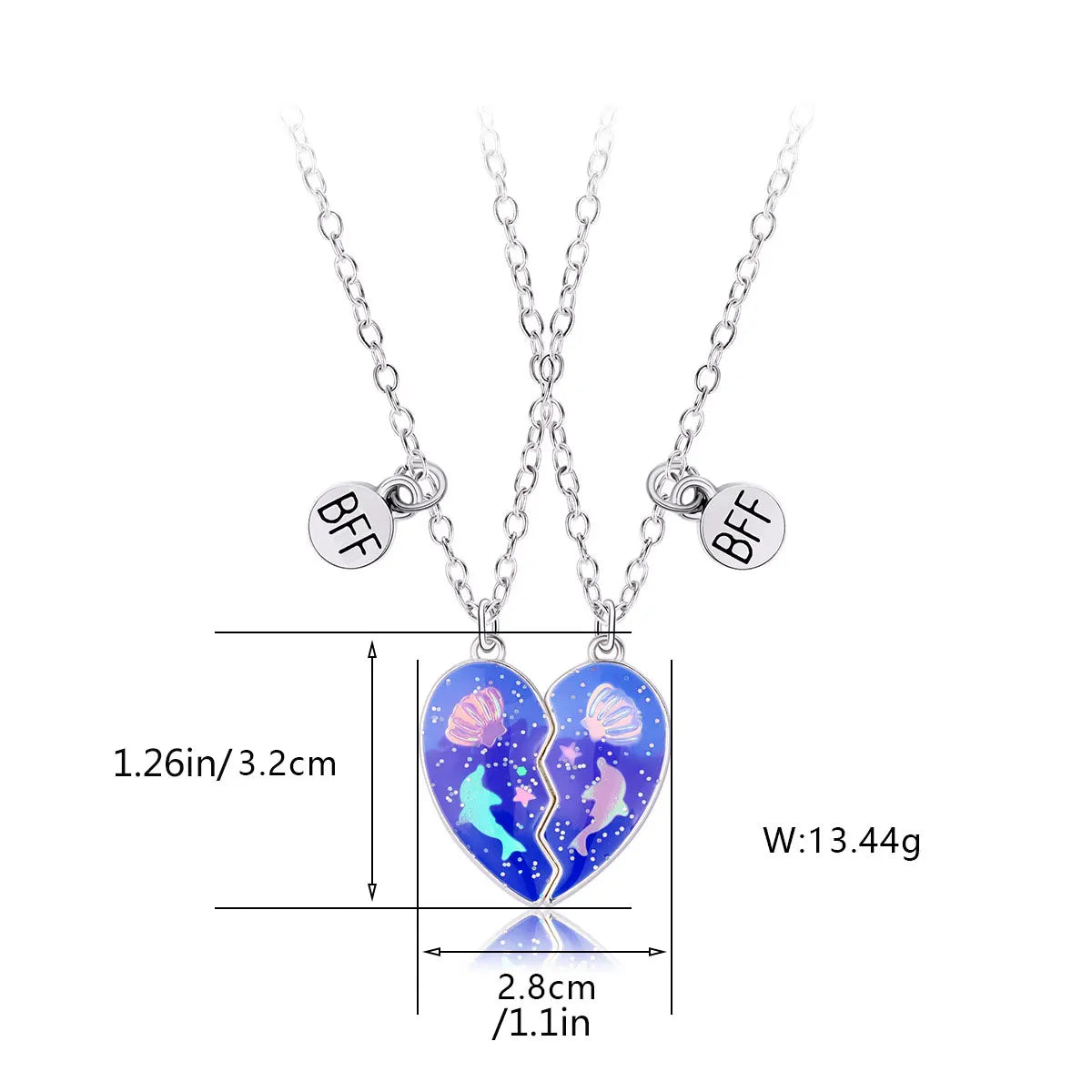 2Pcs New Cute Children's Love Dolphin Shell Collar Chain Fashionable and Exquisite Good Friend Magnetic Necklace Set Jewelry