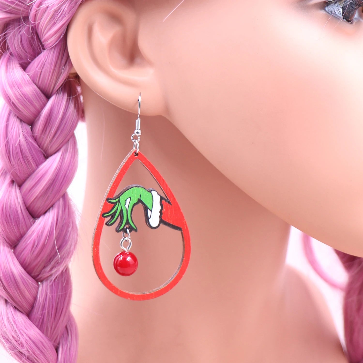 Pair of Christmas Grinch Wooden Earrings