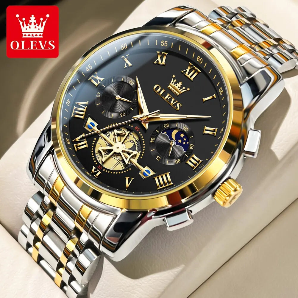 OLEVS Reloj de pulsera de lujo para hombre con esfera romana clásica