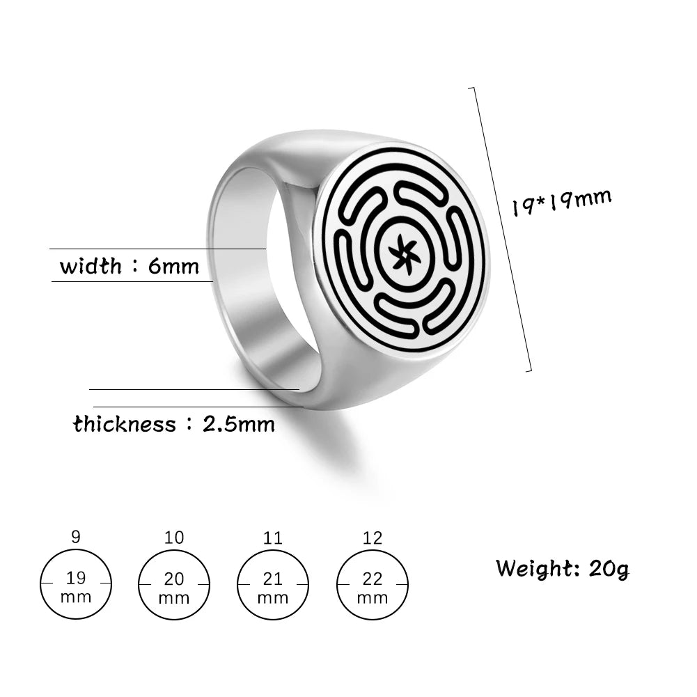 Dreamtimes Hecate Wheel Strophalos Hekate Anneaux en acier inoxydable Symbole magique Charme Kabbale Amulette Bijoux rétro Cadeau Bague 19MM