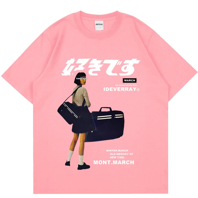 T-shirt Hip Hop Streetwear Harajuku pour fille, imprimé Kanji japonais, t-shirt surdimensionné en coton à manches courtes pour homme, été 2021CC