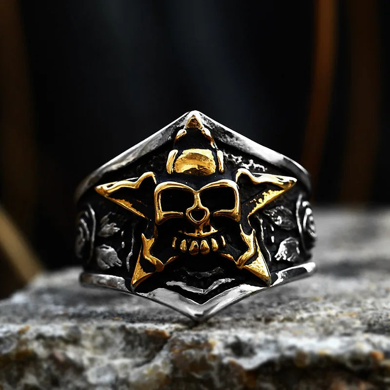 Stainless Steel Star Skull Mens Gothic Ring