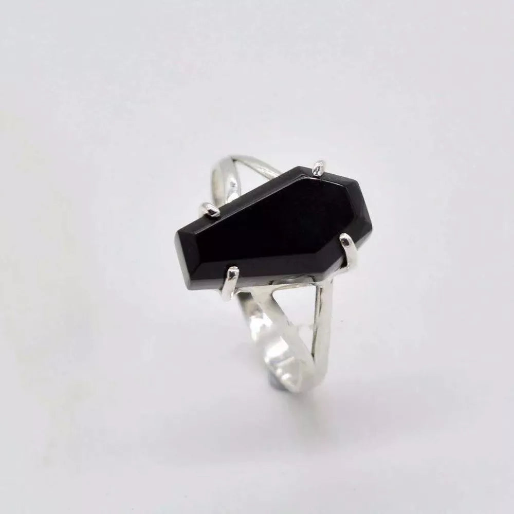 Anillos de ataúd de circonio de imitación negro estilo punk gótico de Halloween de vampiro vintage para mujer, anillos de hip hop, joyería de fiesta, regalos