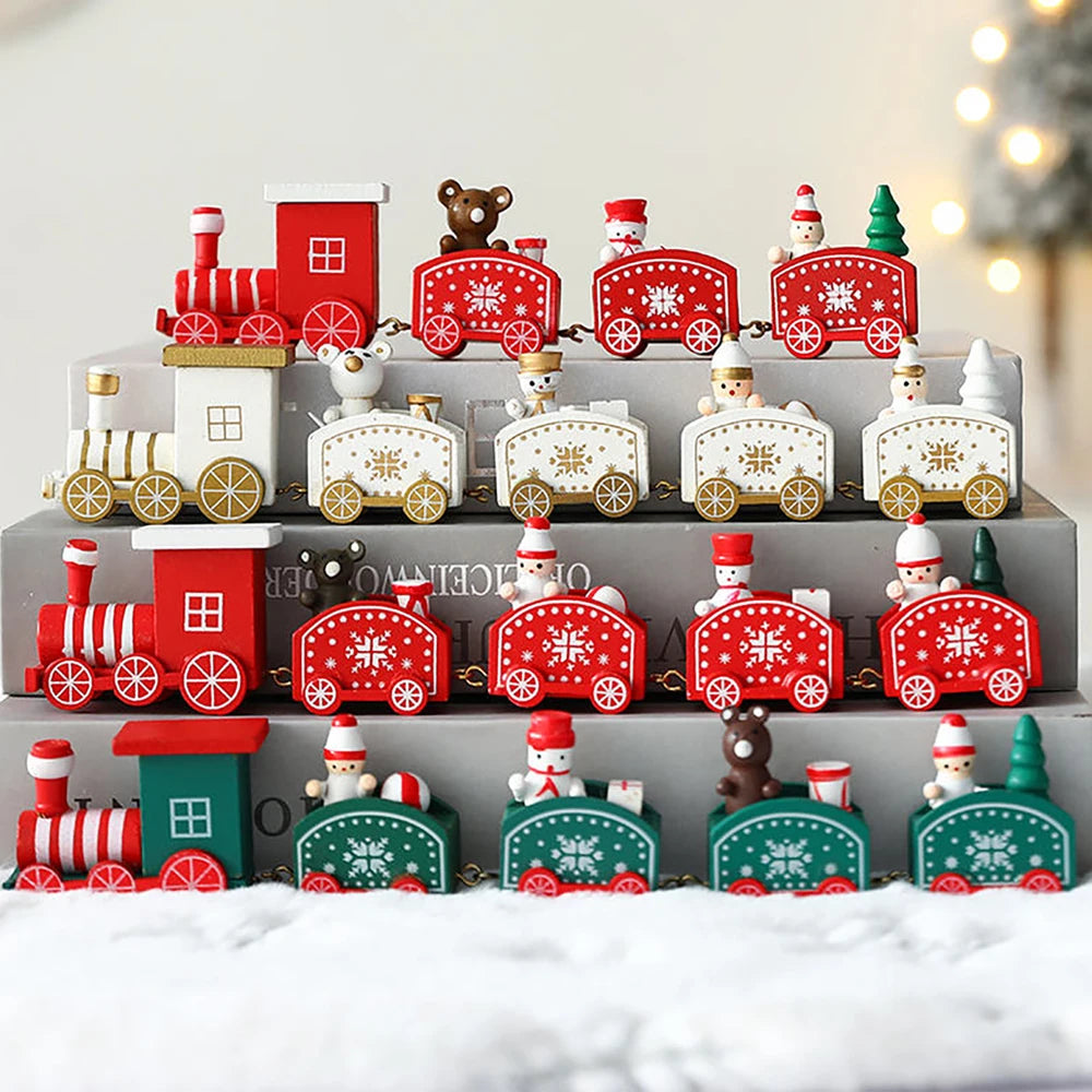 Merry Christmas Wooden Train Ornaments Snowman Gingerbread Decors Train Kids Toys Xmas Gifts Christmas Navidad Party Decorations