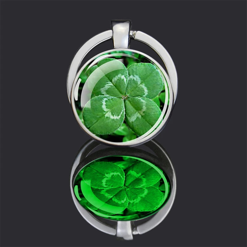 Porte-clés de la Saint-Patrick, cabochon en verre double face, porte-clés lumineux, trèfle, trèfle, Irlande, bijoux porte-bonheur, cadeau