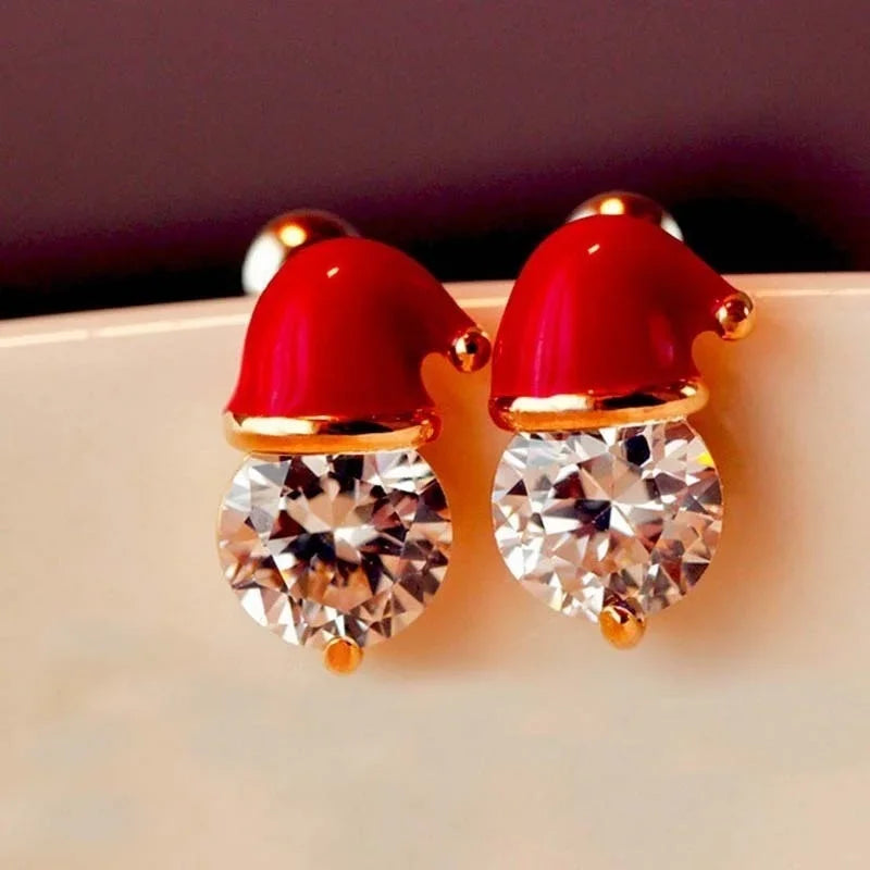 Boucles d'oreilles à tige en alliage et cristal avec chapeau de Père Noël chic DELYSIA KING