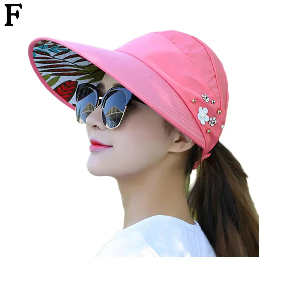 Fashion Womens Ladies Summer Vacation Wide Brim Foldable Sun Hat Anti-UV Beach Visor Caps Casual Hats