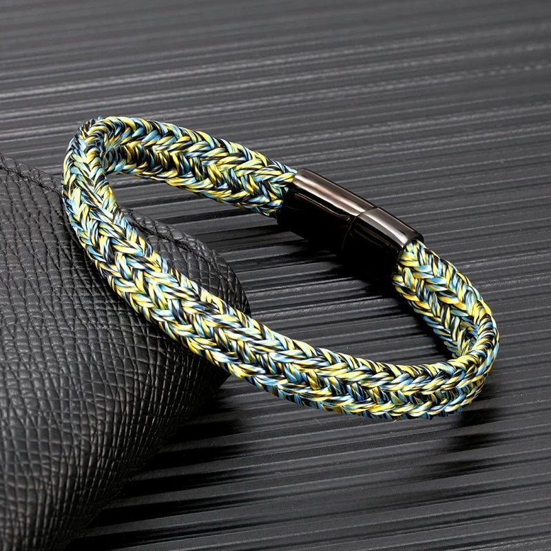 MKENDN Navy Style Men Woven Rope Captain Bracelet Black Stainless Steel Buckle Accessories Handmade Jewelry Gifts