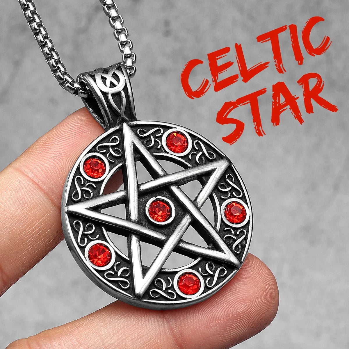 Celtic Star Necklace Retro Five-pointed Pendant 316L Stainless Steel Men Gem Chain Rock Punk Hip Hop for Male Jewelry Xmas Gift