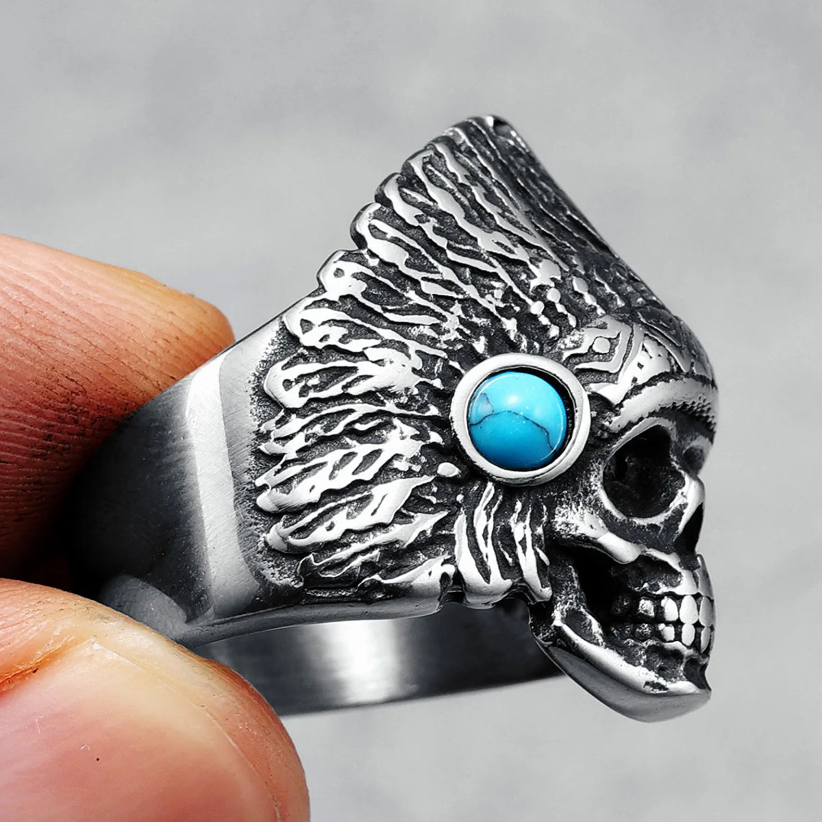 Chief Skull Rings Men Rings 316L Stainless Steel Tribe Amulet Ring Rock Party for Biker Rider Male Boyfriend Jewelry Best Gift