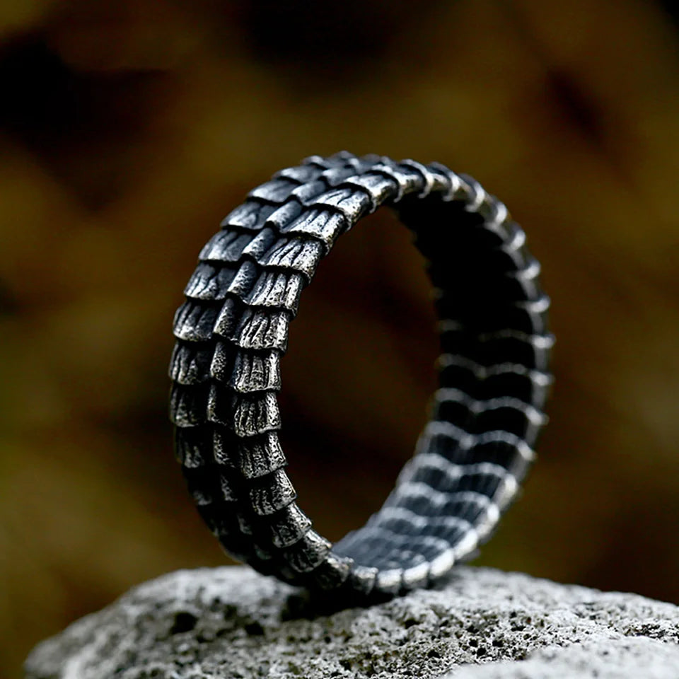 Punk Vintage Stainless Steel Dragon Scale Ring For Men Women Biker Hip Hop Animal Amulet Rings Fashion Jewelry Gifts Wholesale