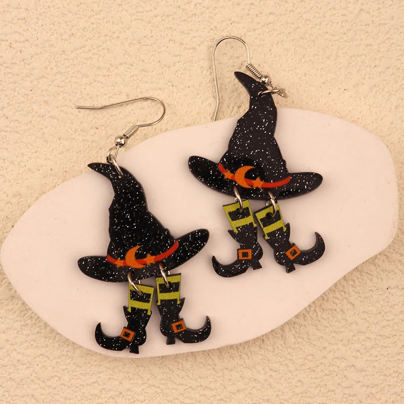 Halloween Dangle Earring With Cartoon Ghost Skeleton Coffin Clown Design Adorable Halloween Women Gift