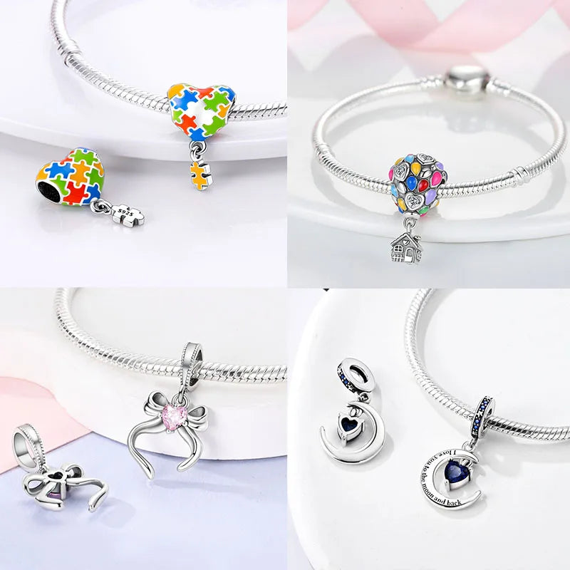 925 Sterling Silber Exquisite Anhänger Charms Rosa Herz Perle Charm Mädchen Schmuck Perlen DIY Geschenke für Frauen Armband Halskette